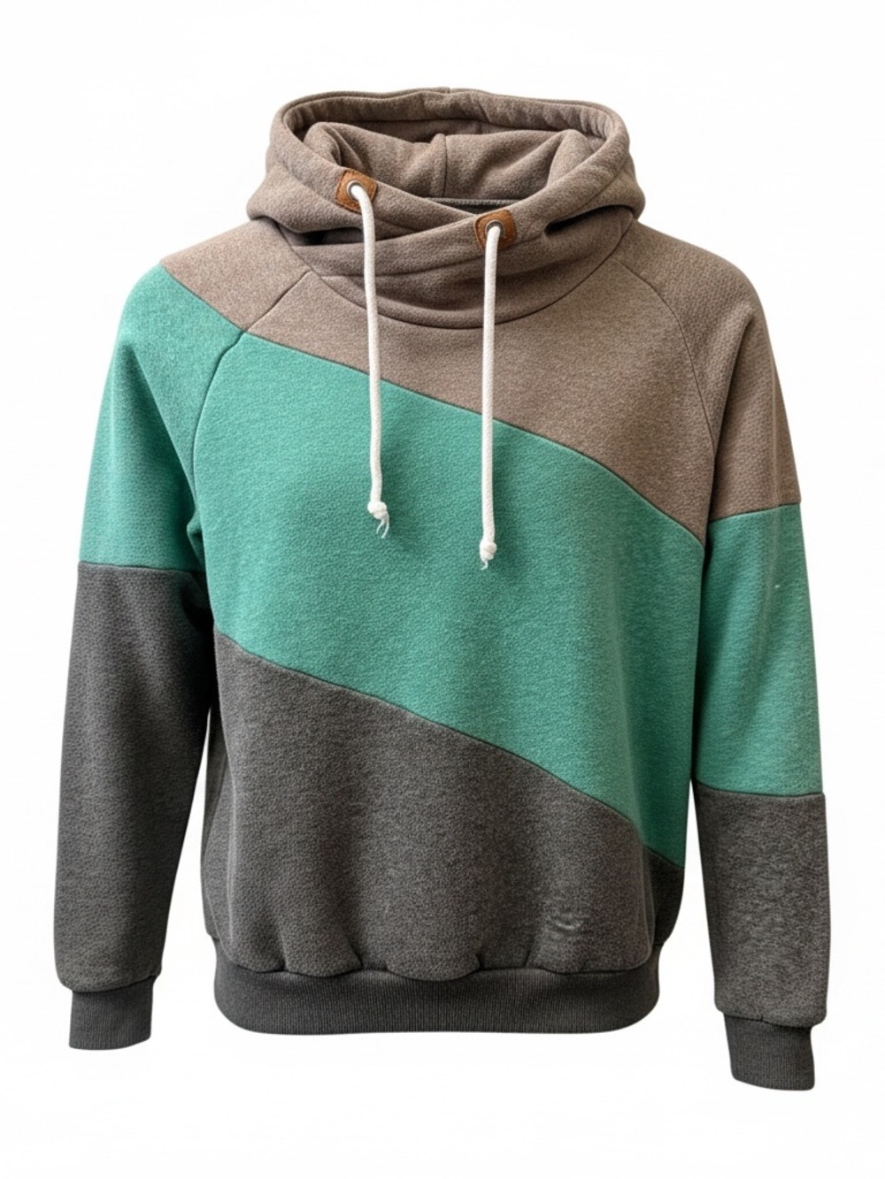Colorblock Hooded Sweatshirt in Teal, Taupe & Charcoal